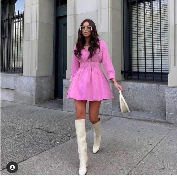 Zara Barbie Pink Short Dress. Poplin Mini Shirt Dress. Medium - Picture 12 of 12